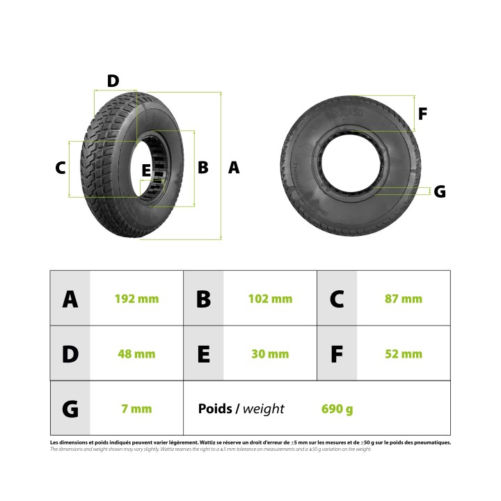 Pneu plein 200x50 - diam 94mm
