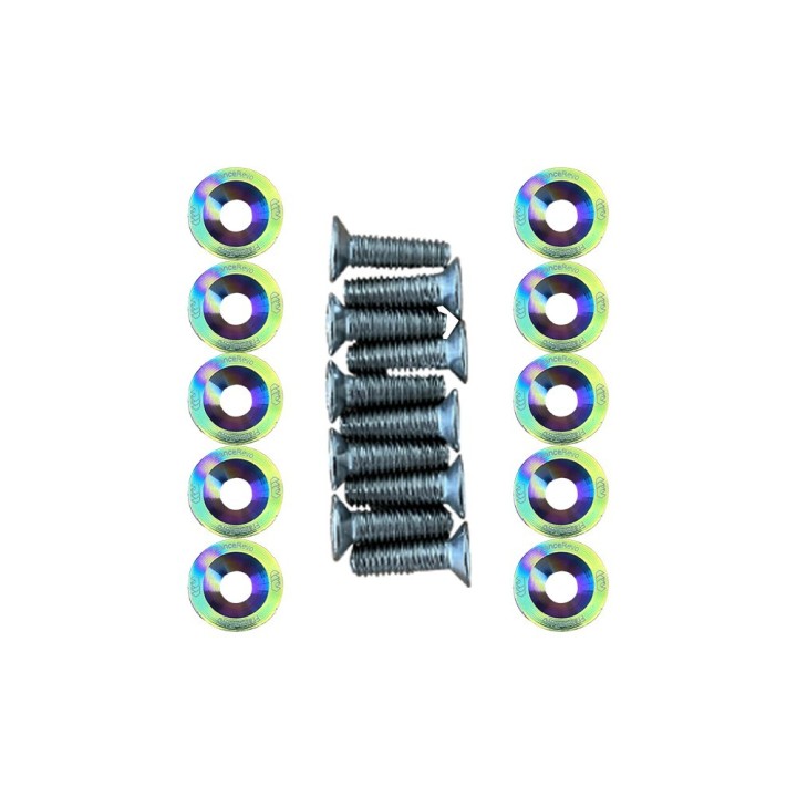 Rondelles de deck trottinette 19 mm, lot de 10 avec vis M6 — 8 coloris (Rainbow)
