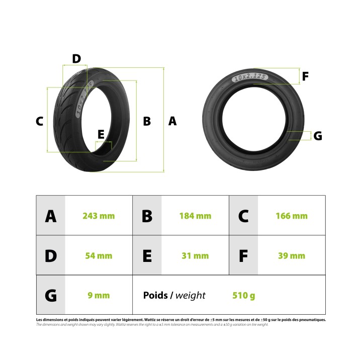 Pneu 10x2.125-6.5 tubeless Ninebot F