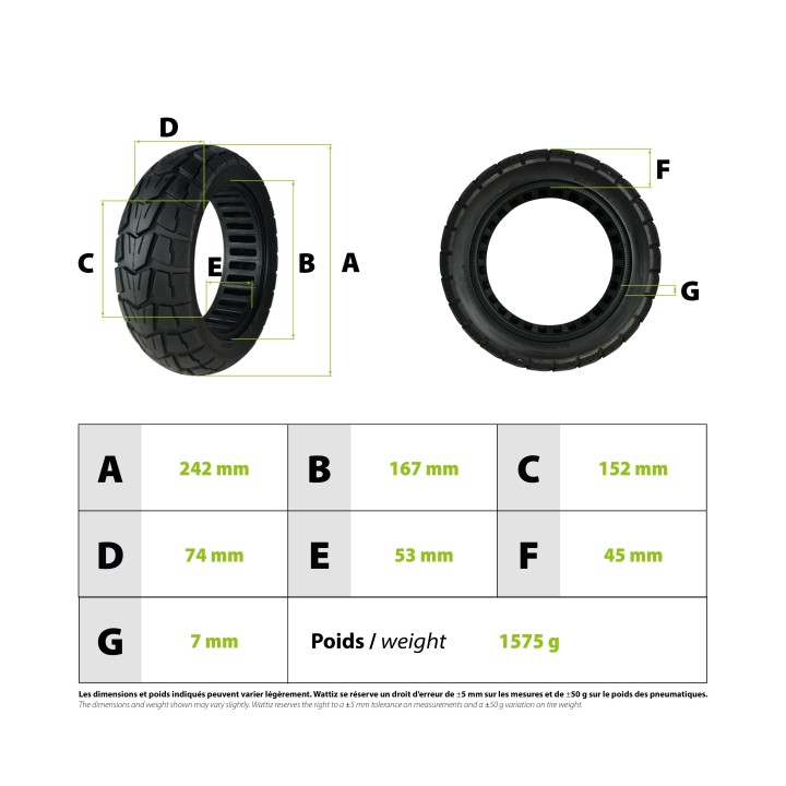 Pneu plein 10x2.75-6.5 semi off road – Urbanglide E-Cross / Smartgyro