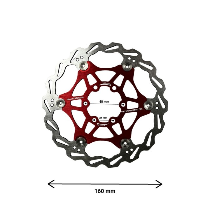 Disque de frein flottant 160mm entraxe 48mm (2 couleurs) (Rouge)
