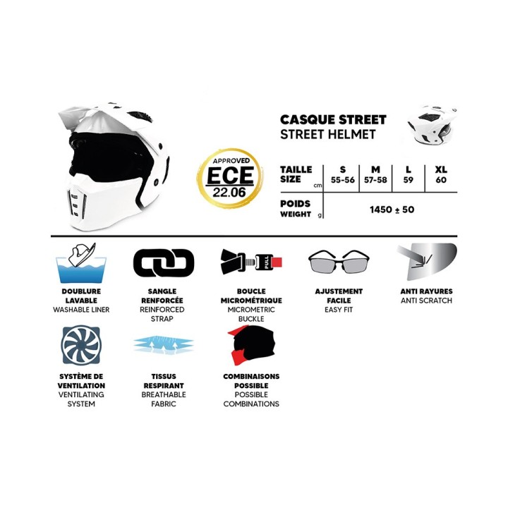 Casque street  Trooper (taille S à XL) - blanc