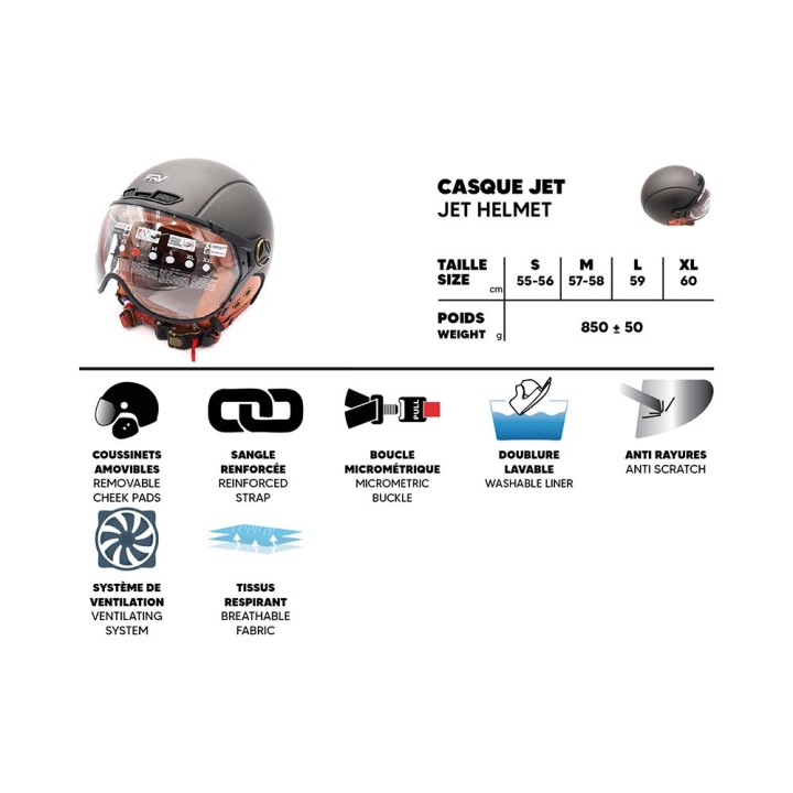 Casque JET  Gris graphite Mat (taille XS à XXL)