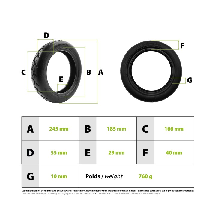 Pneu 250x54-6.5 tubeless gel anti crevaison Xiaomi Scooter 4